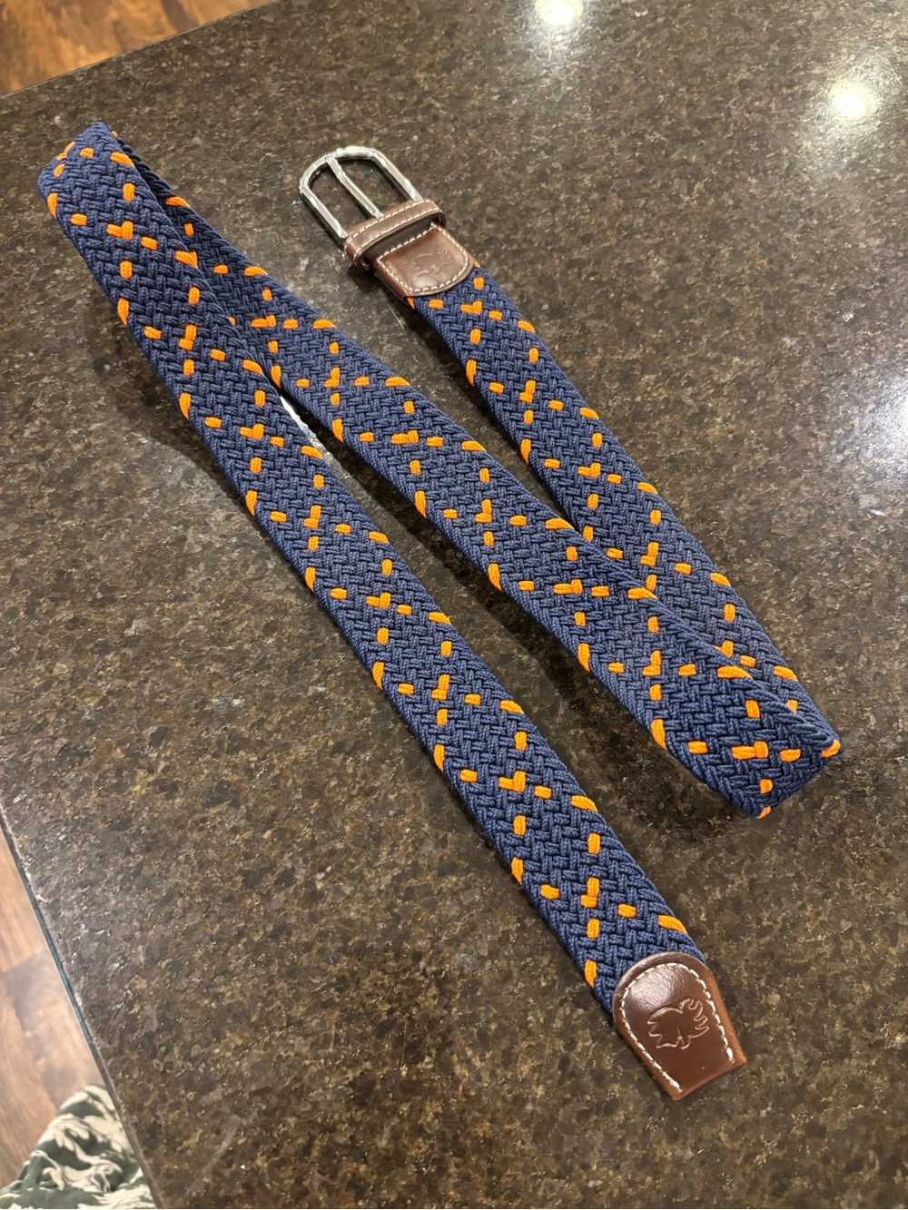 Roostas Men’s Woven Navy & Orange Braided Belt with Leather Trim